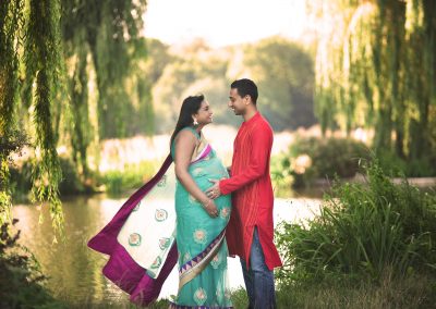 maternity, indian, sari, husband and wife, weeping willows, lake, footscray meadows, new baby