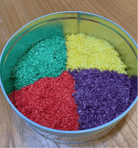 Rainbow Rice, Sensory Play, Toddler Play, Fun activities for toddlers, bromley, kent, london