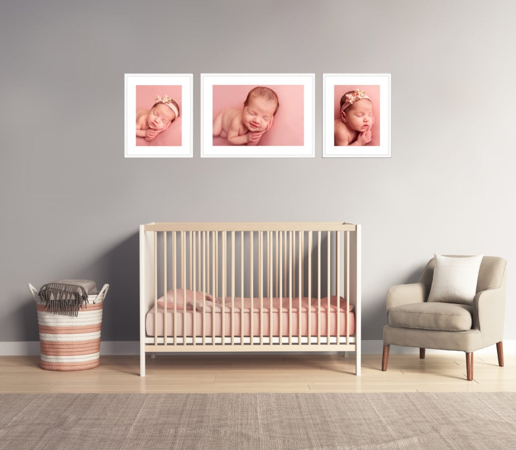portrait created by ashleigh shea photography of Bromley Kent displayed on the walls of a neutral nursery, paid with Klarna